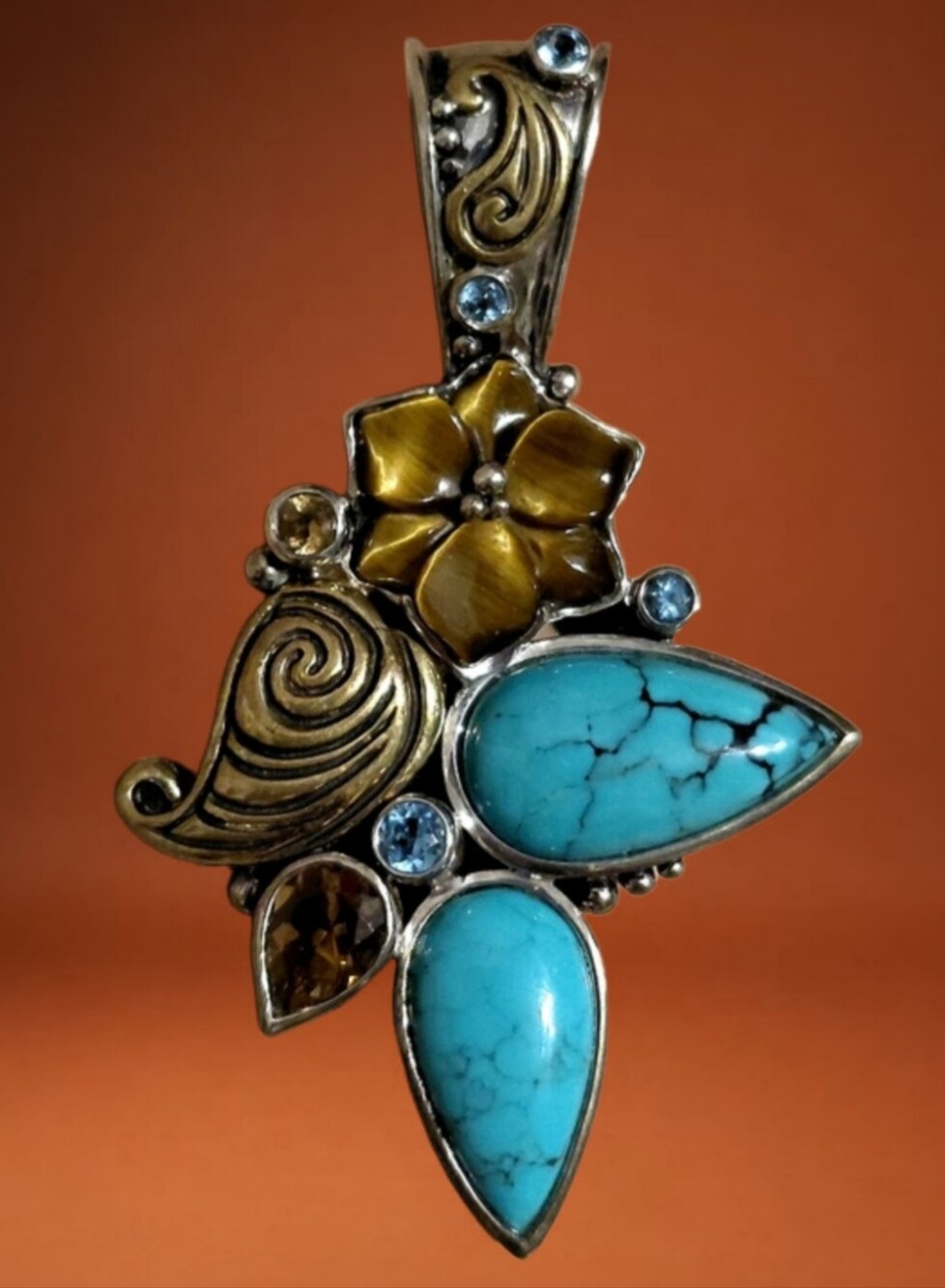Echo Of A Dreamer Margaret Thurman 925 Turquoise Tiger Eye Blue Topaz Bronze...